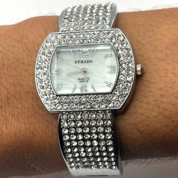 Silver Crystal Strada Cuff Watch - Picture 2 of 4